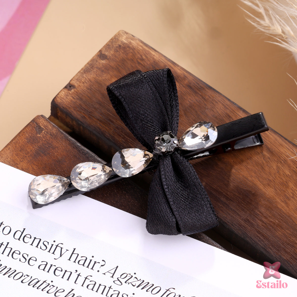 Crystal Noir Bow Clip