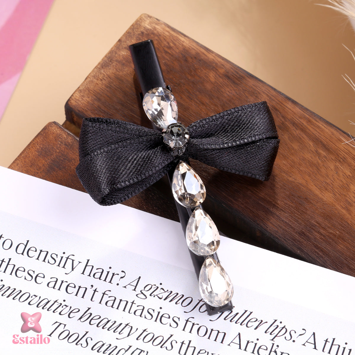 Crystal Noir Bow Clip