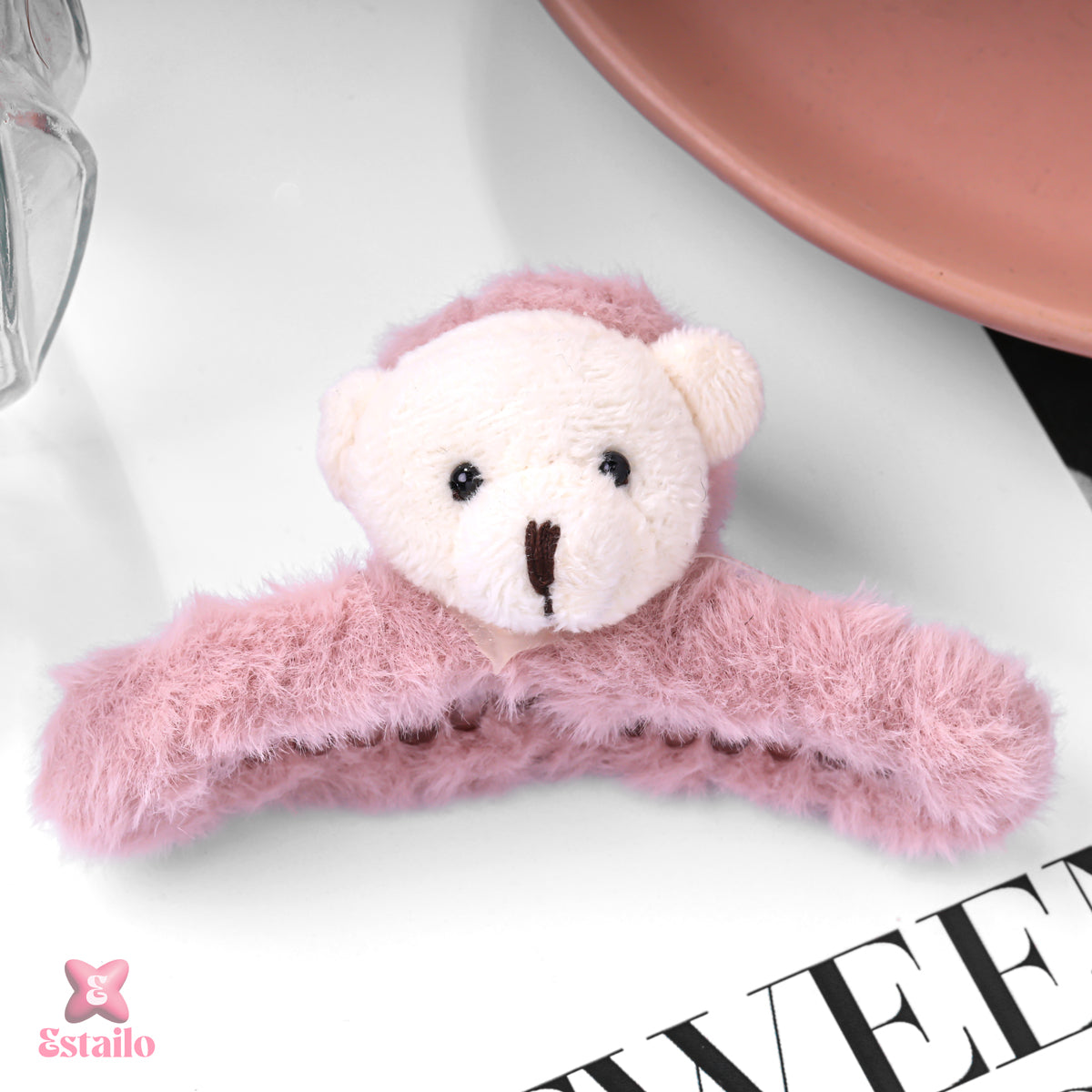 Pink Fuzzy Bear Hair Claw