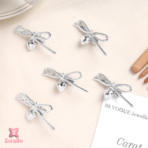 Silver Heart Ribbon Hair Clip