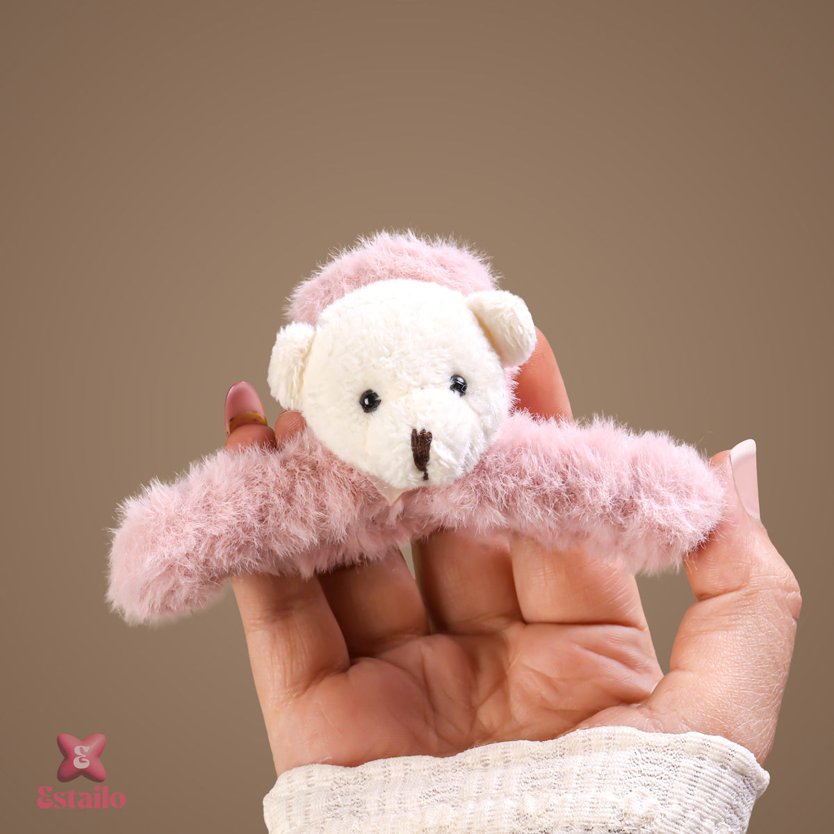 Pink Fuzzy Bear Hair Claw