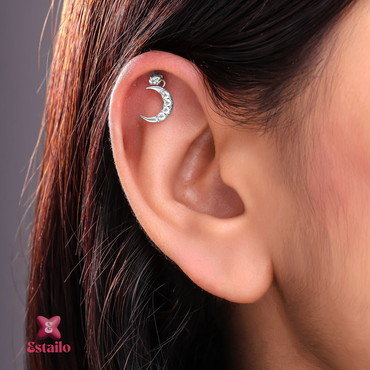 Sparkle Moon Drop Earcuff Earring (Pair)