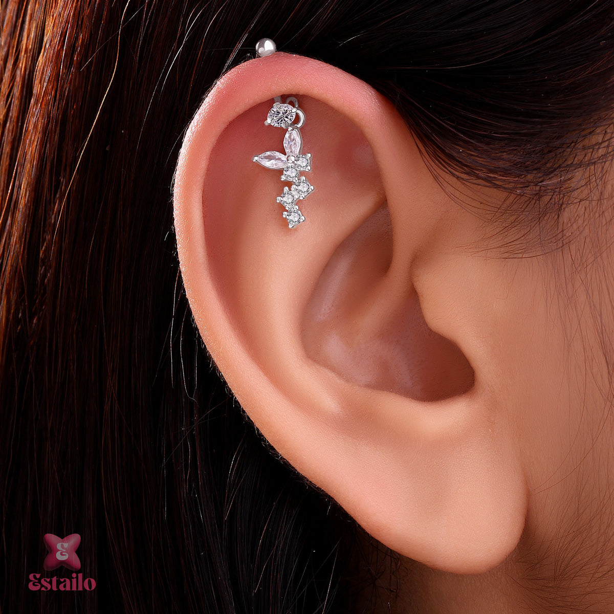 Floral Butterfly Earcuff Earring (Pair)