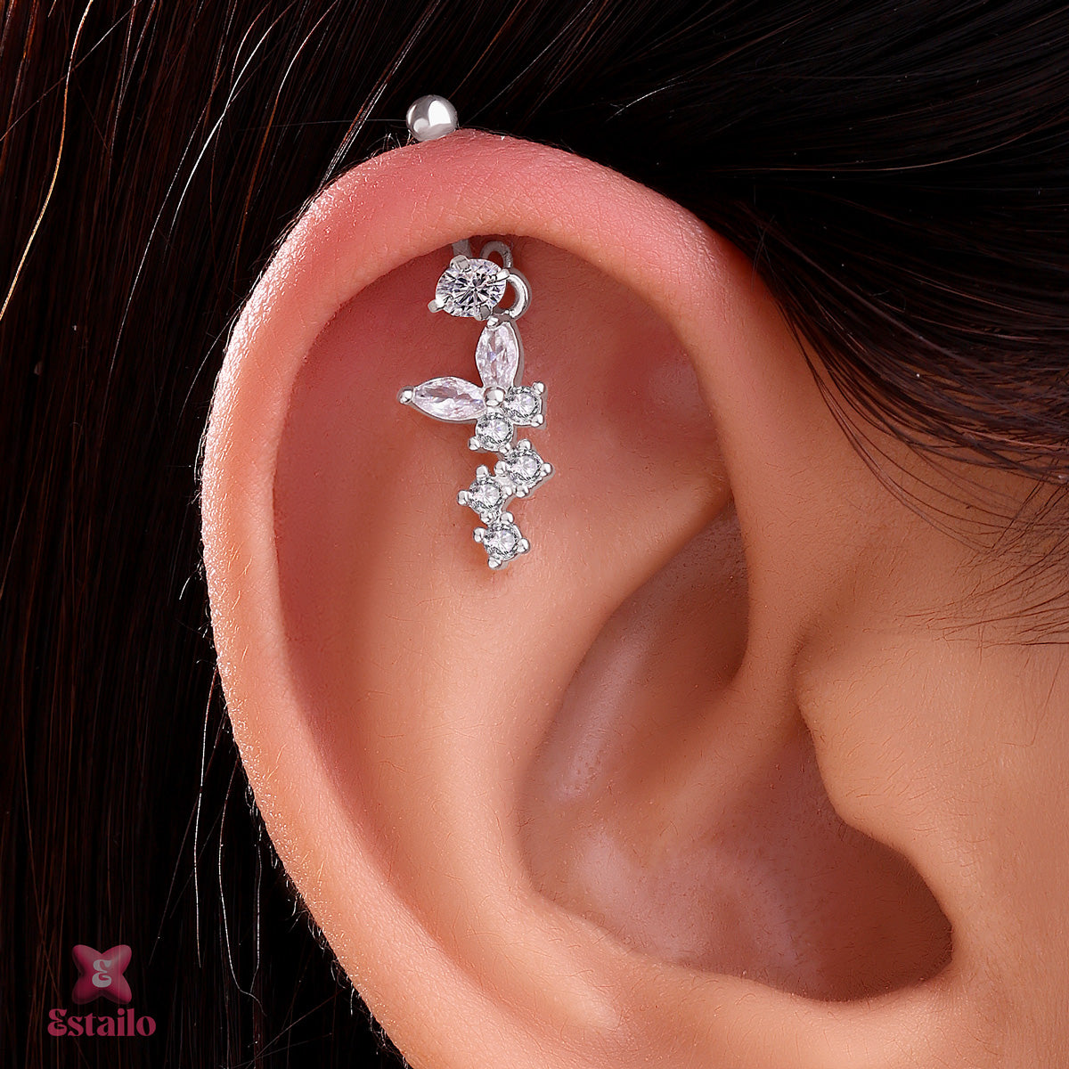 Floral Butterfly Earcuff Earring (Pair)