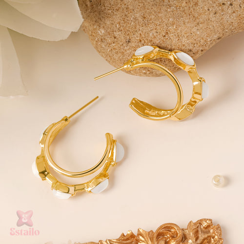 Golden Pearl Hoops Earrings