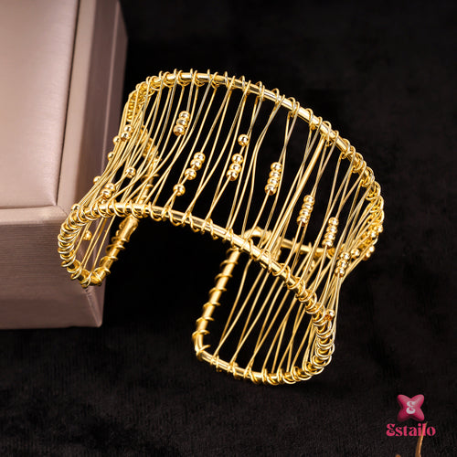 Golden Ripple Embrace Cuff Bracelet