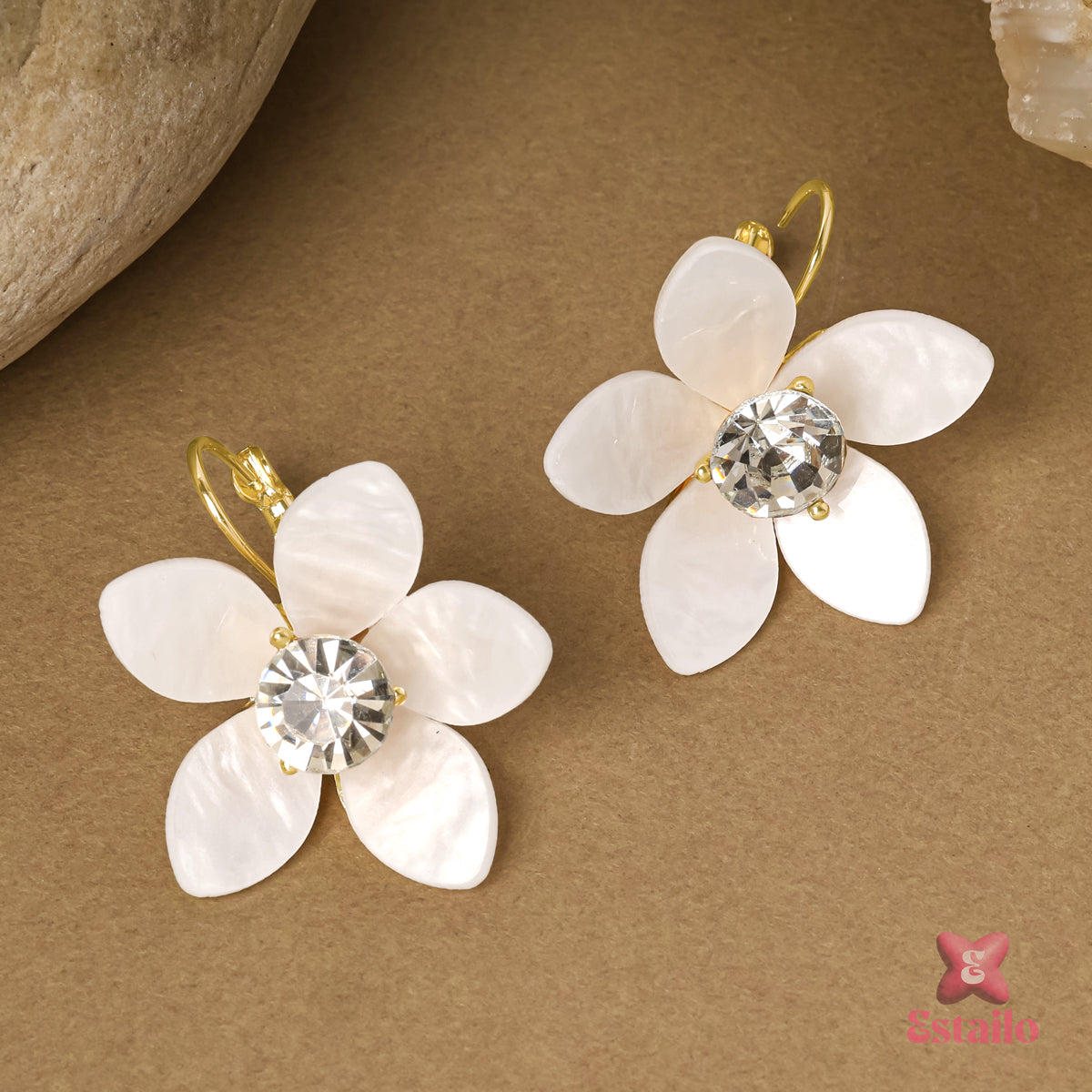 White Sapphire Flower Earrings