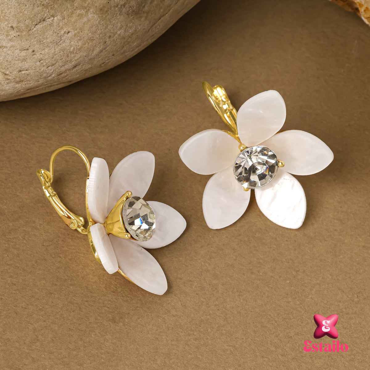 White Sapphire Flower Earrings