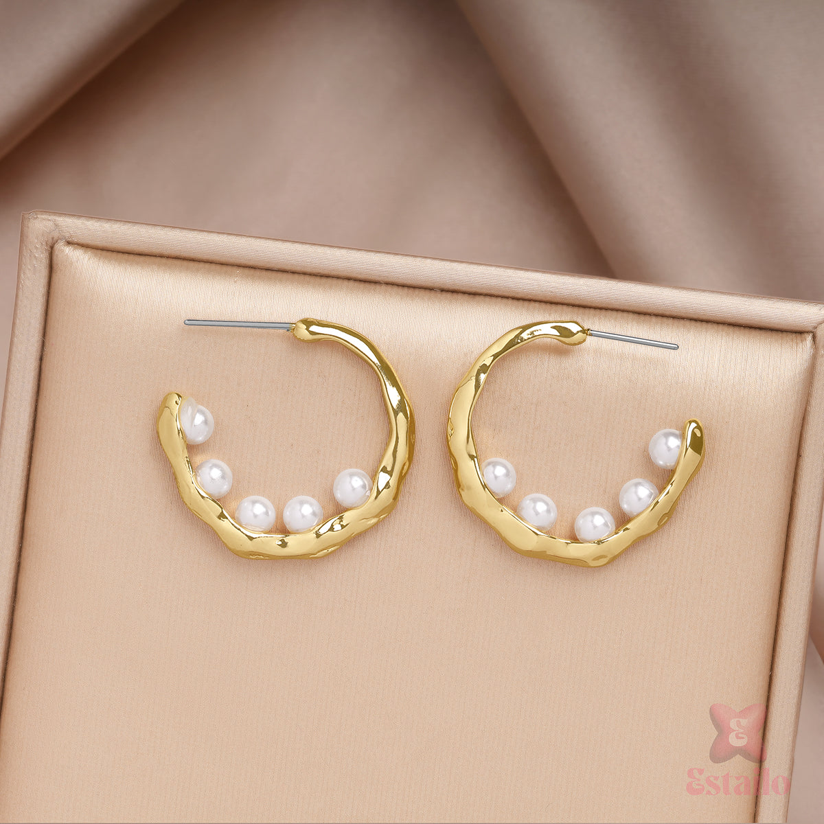 Pearl Crescent Hoops Earring