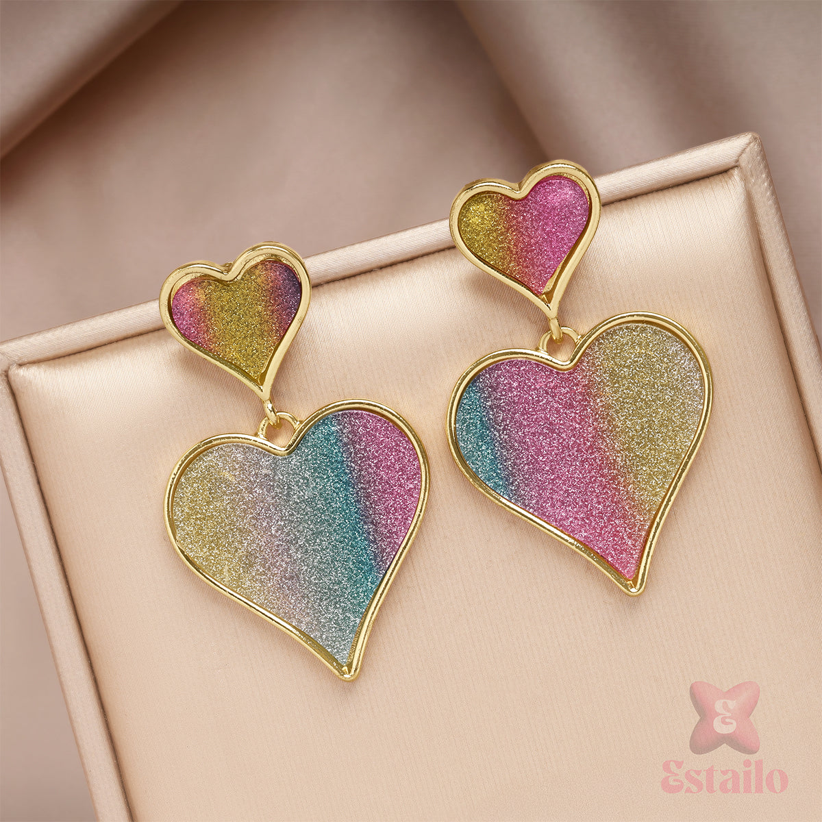 Glittering Ombre Hearts Earrings