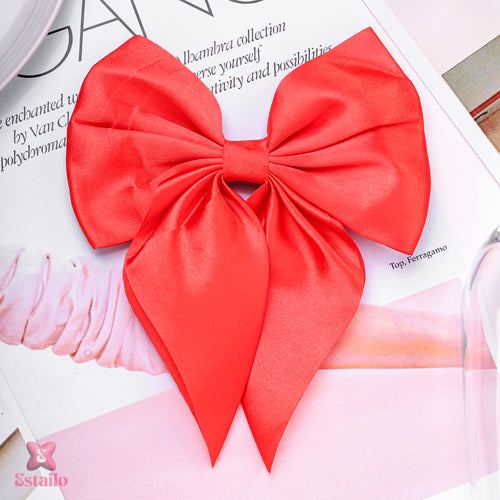 Red Satin Hair Bow Clip