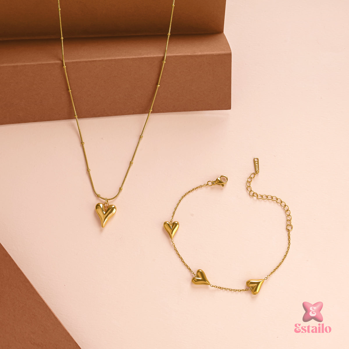 Golden Puffy Heart Set