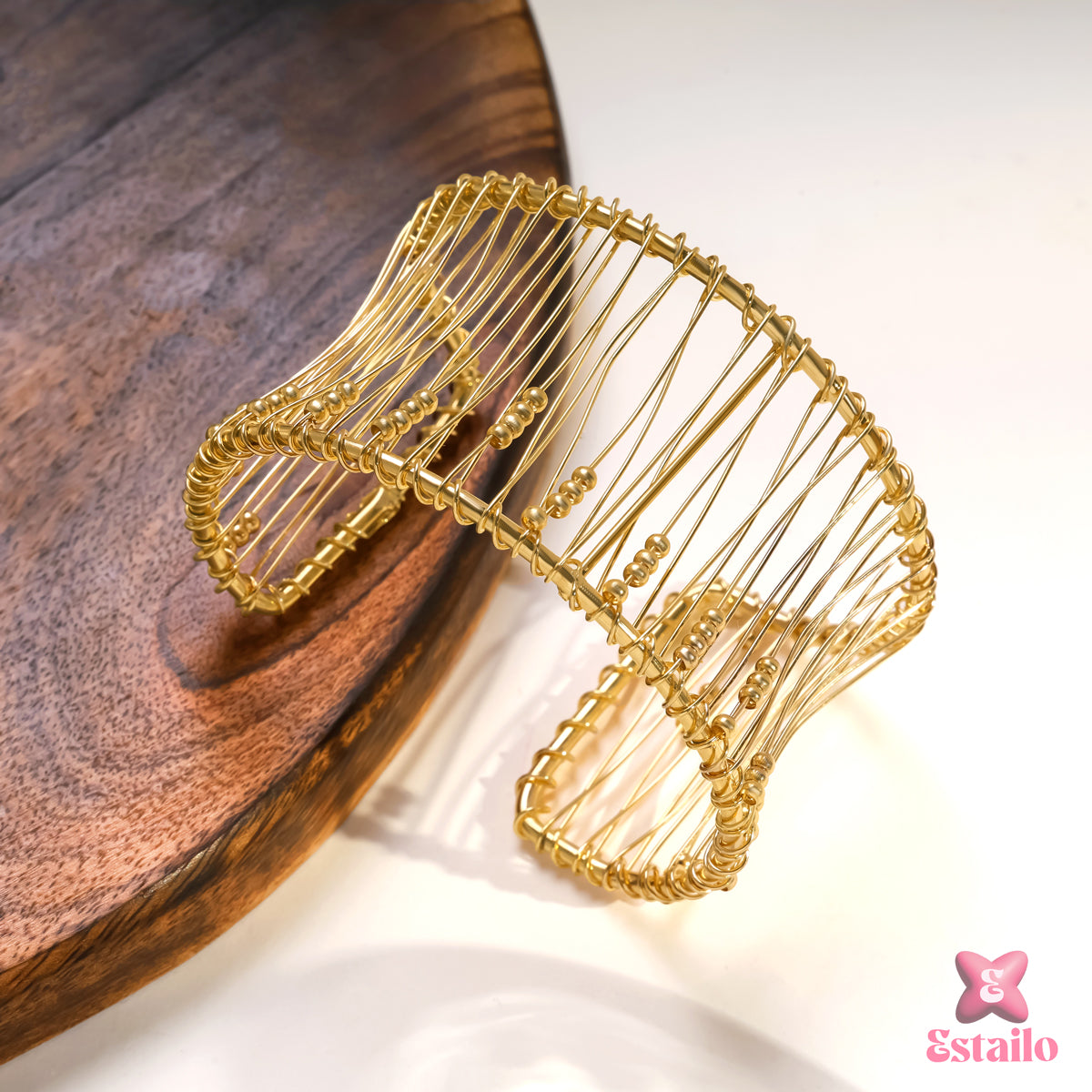 Golden Ripple Embrace Cuff Bracelet
