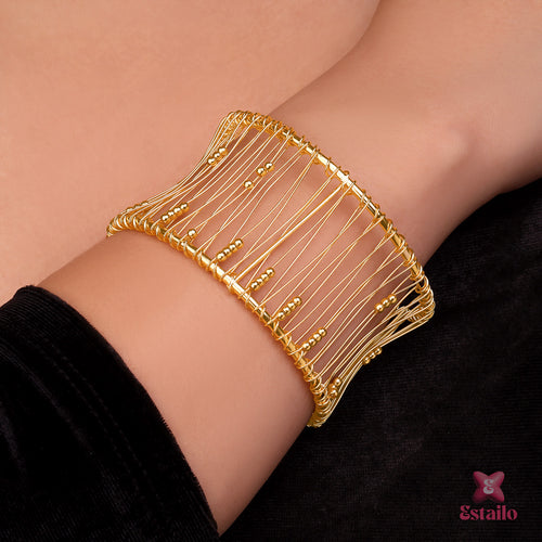 Golden Ripple Embrace Cuff Bracelet