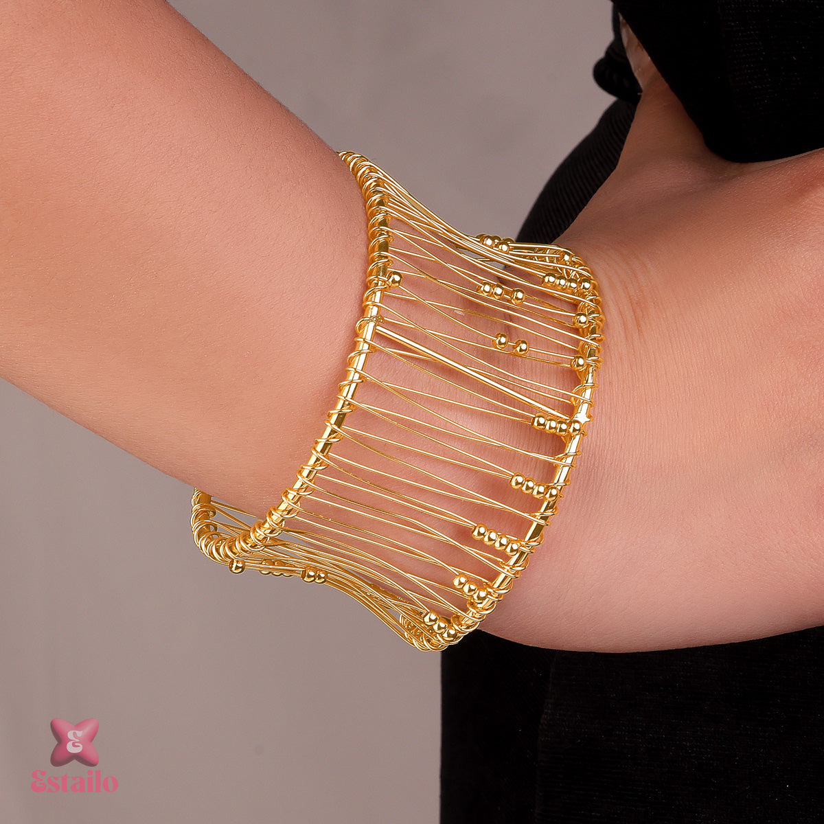 Golden Ripple Embrace Cuff Bracelet