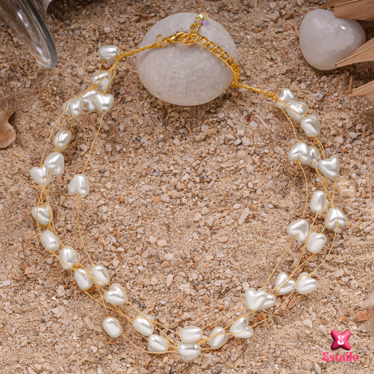 White Heart-Pearl Choker Necklace