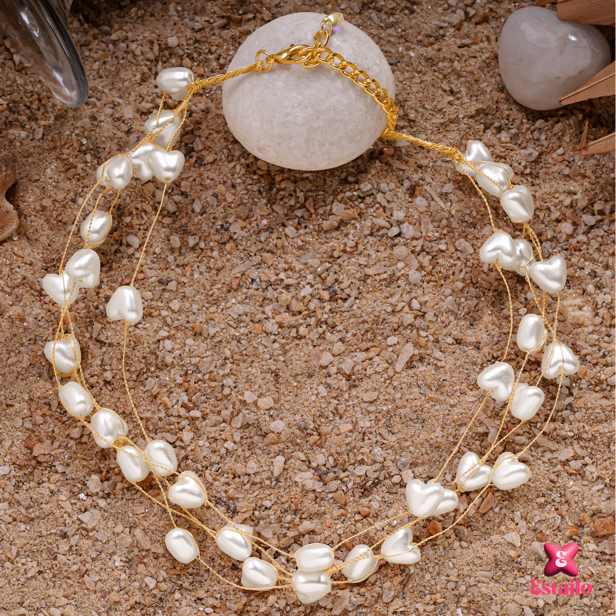 White Heart-Pearl Choker Necklace
