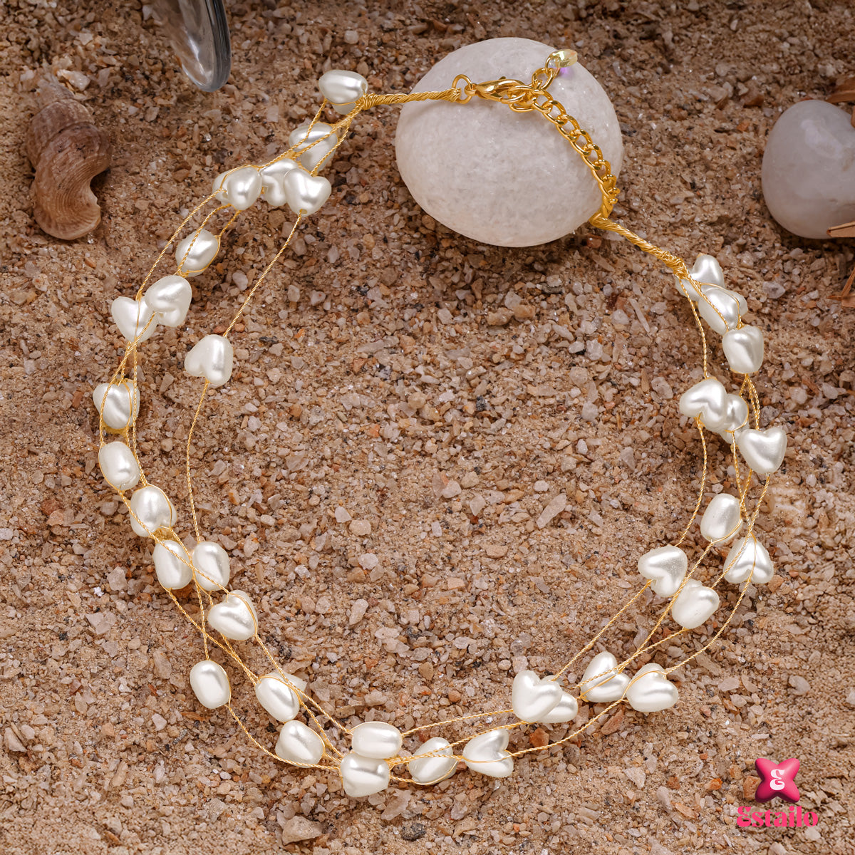 White Heart-Pearl Choker Necklace