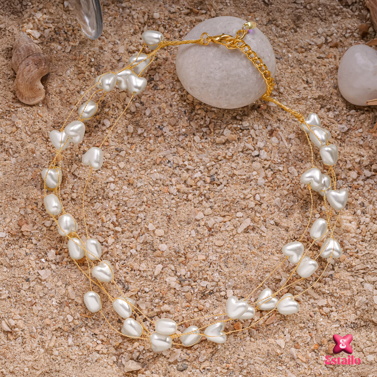 White Heart-Pearl Choker Necklace