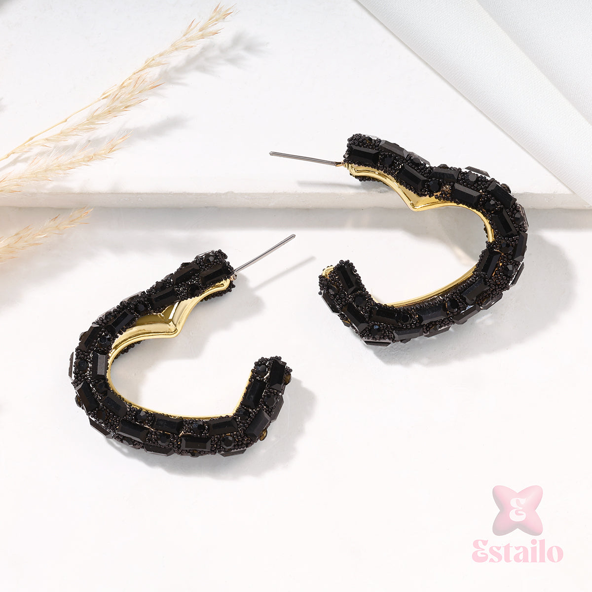 Crystal Noir Hearts Earrings