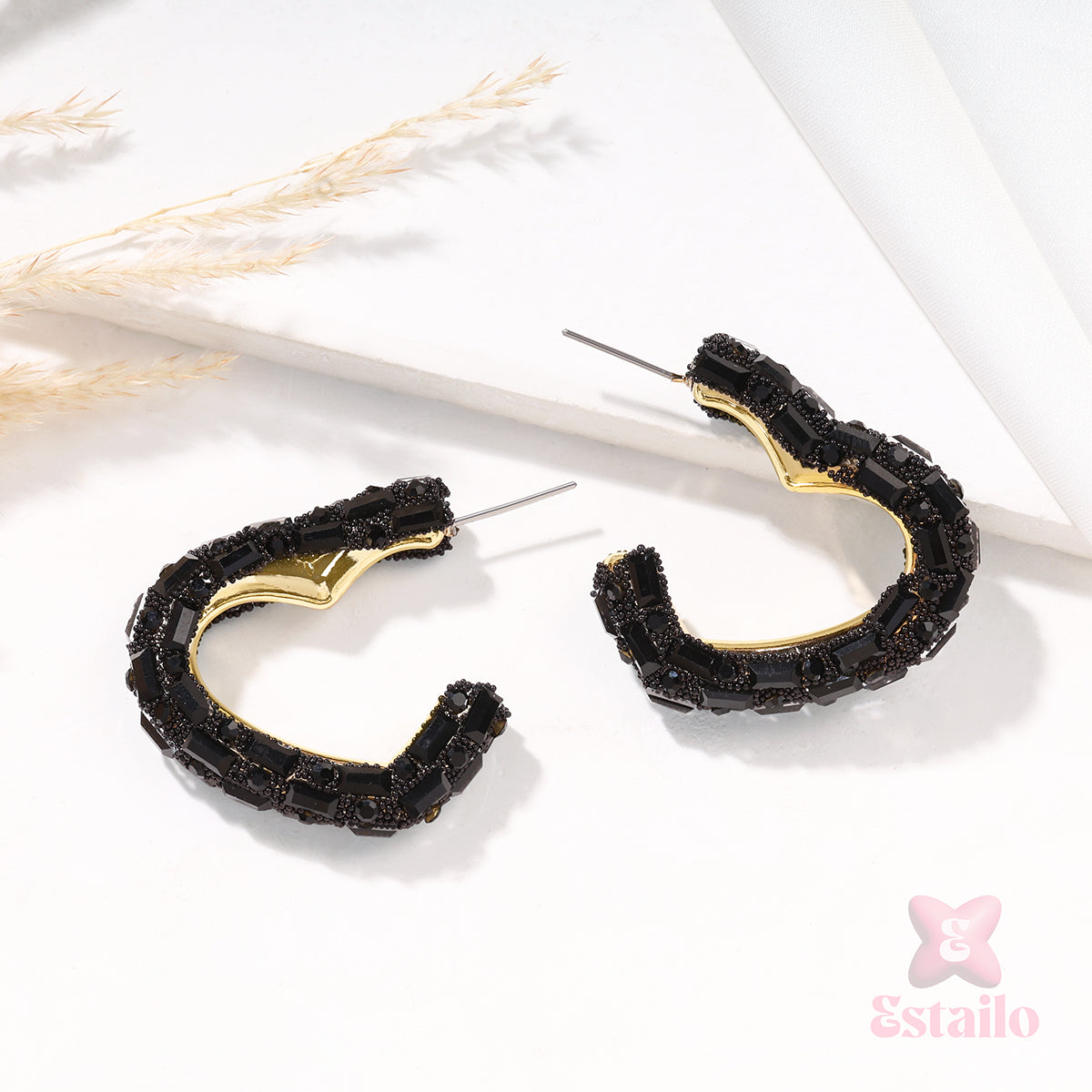 Crystal Noir Hearts Earrings