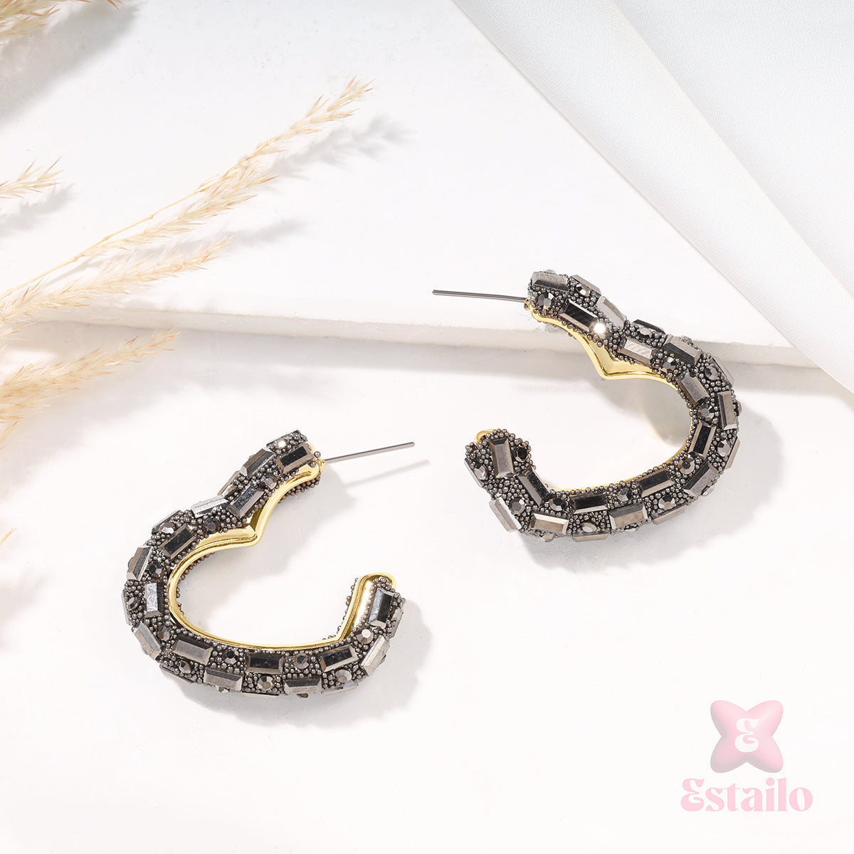 Midnight Heart Hoops Earrings