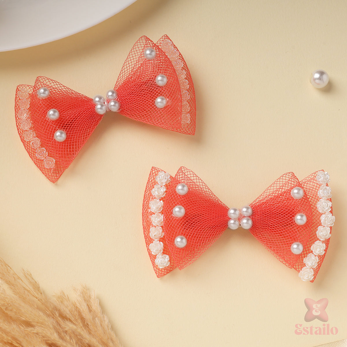 Elegant Pearl Hair Bow Clip