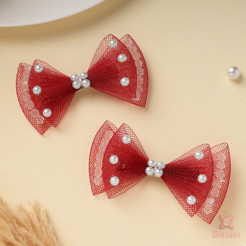 Floral Mesh Hair Bow Clip