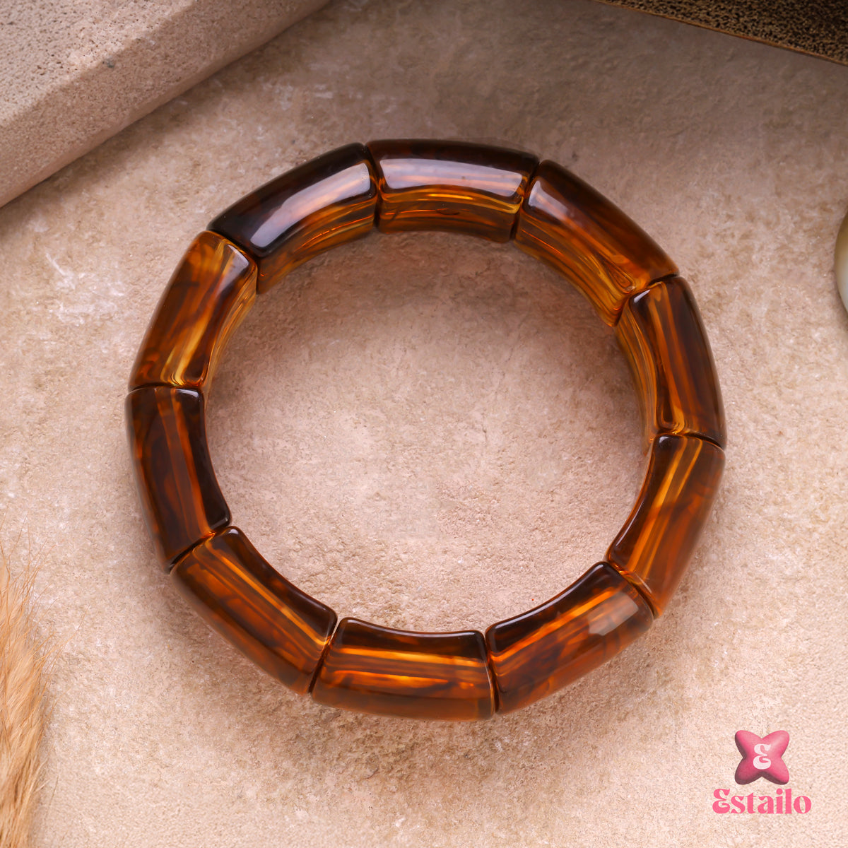 Amber Bamboo Resin Bangle Bracelet