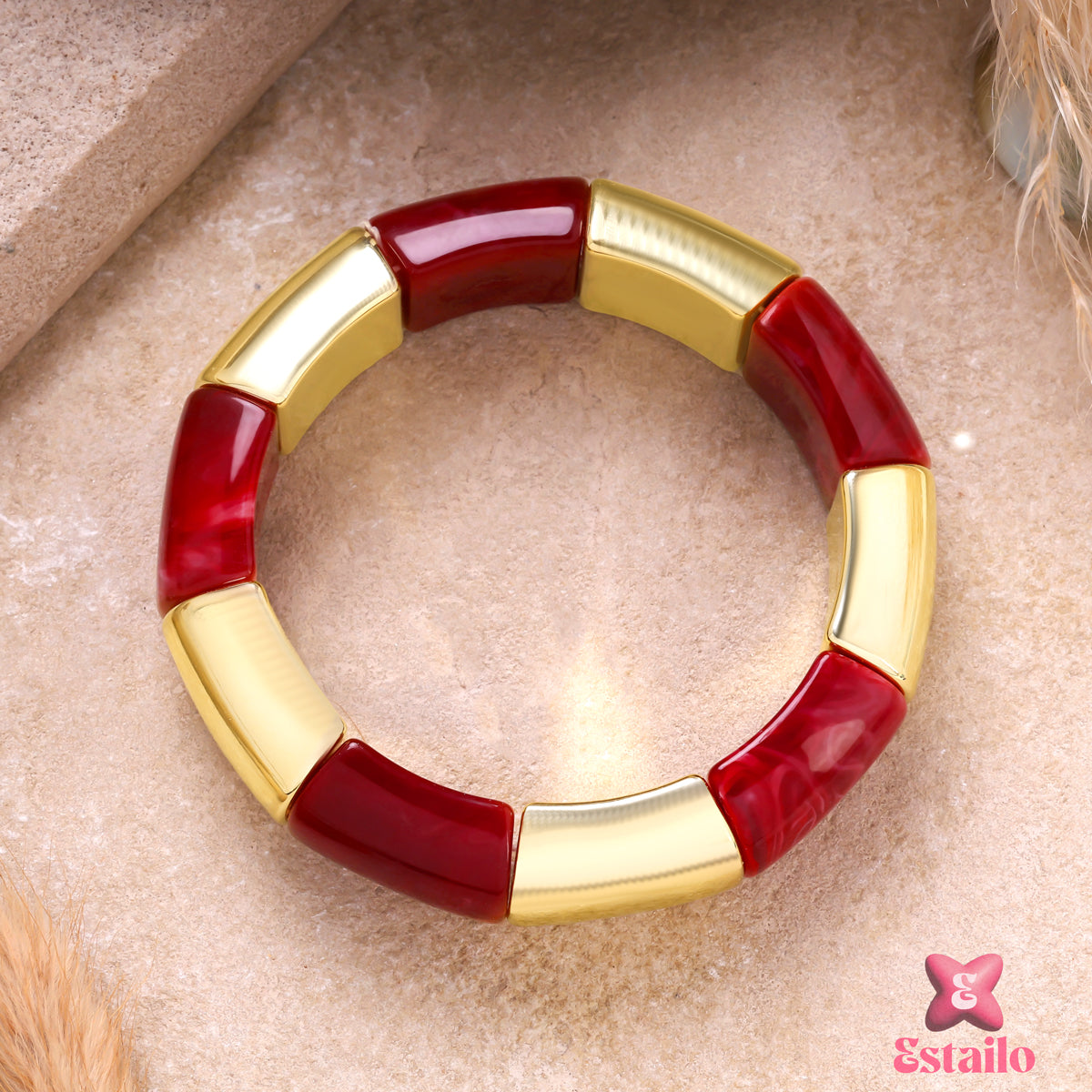 Gilded Ruby Bamboo Bangle Bracelet