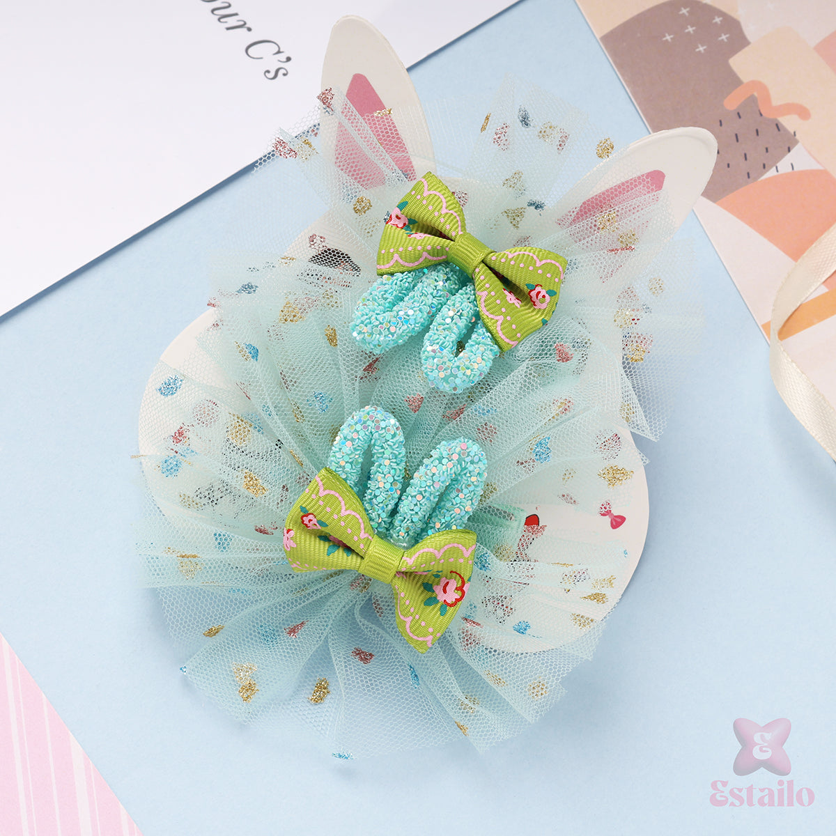 Tulle Bunny Bow Clips