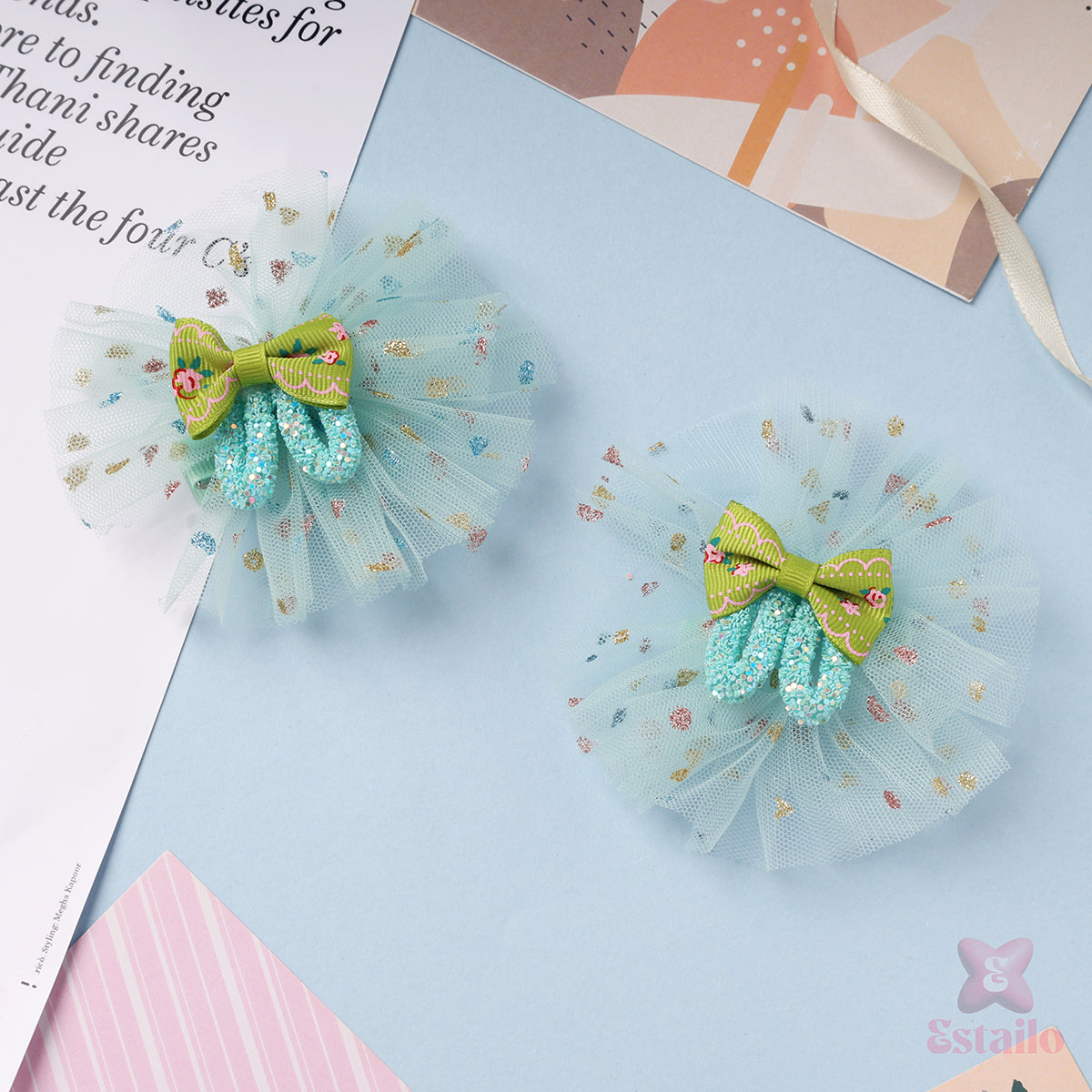 Tulle Bunny Bow Clips