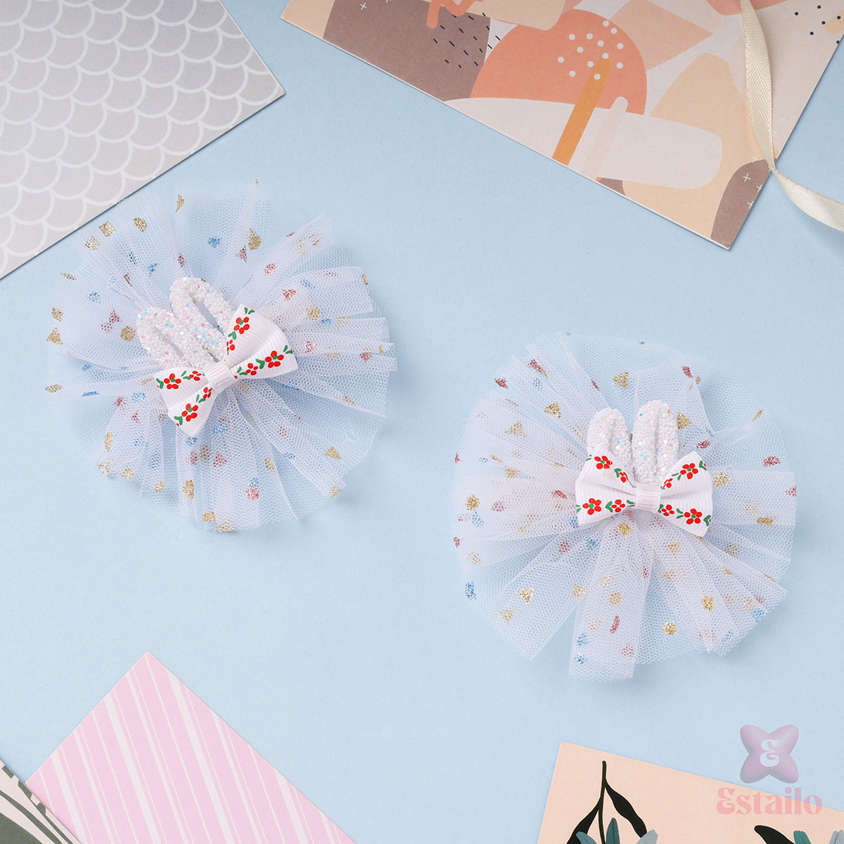 Floral Bunny Ear Clips