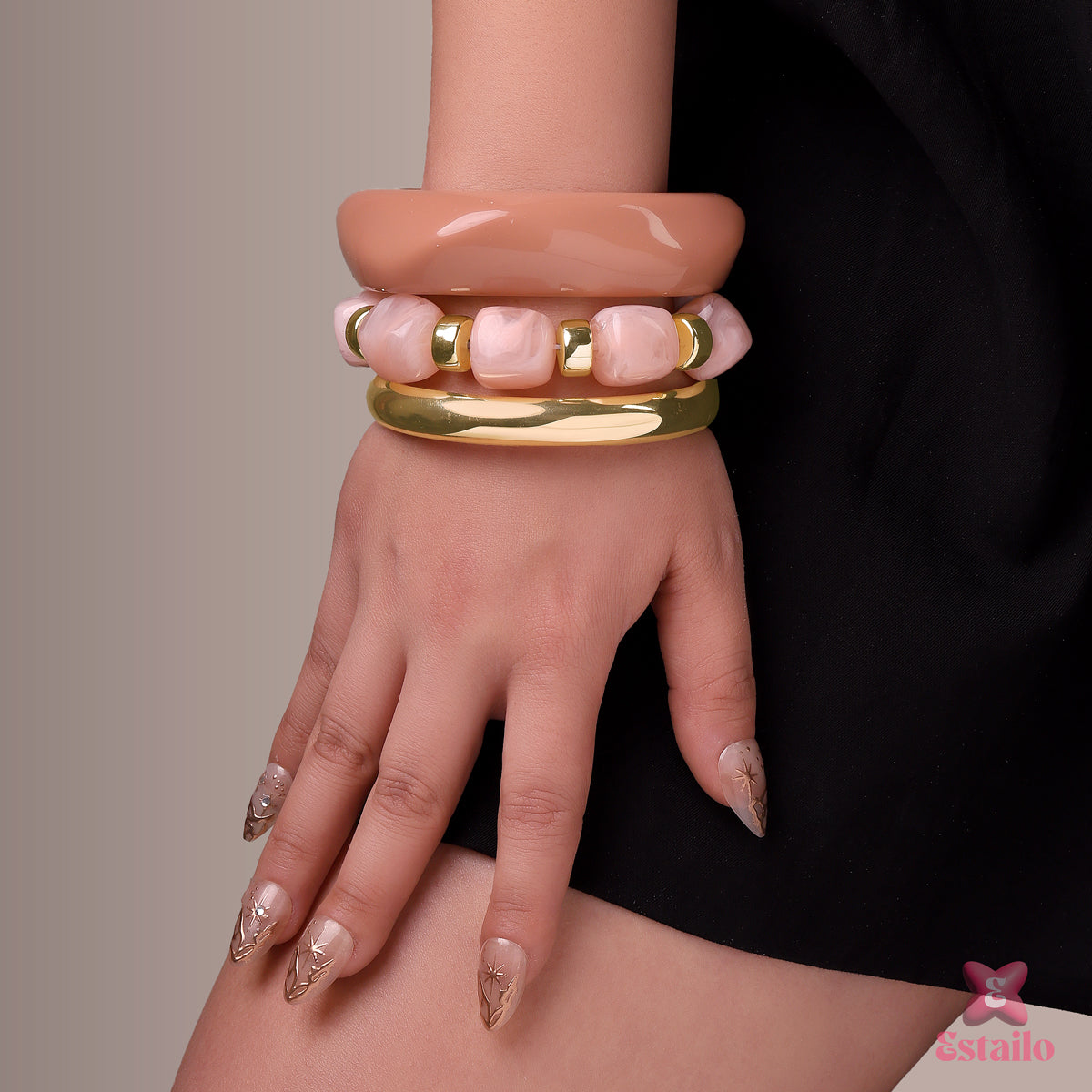 Pink & Gold Stack Bangle Bracelet