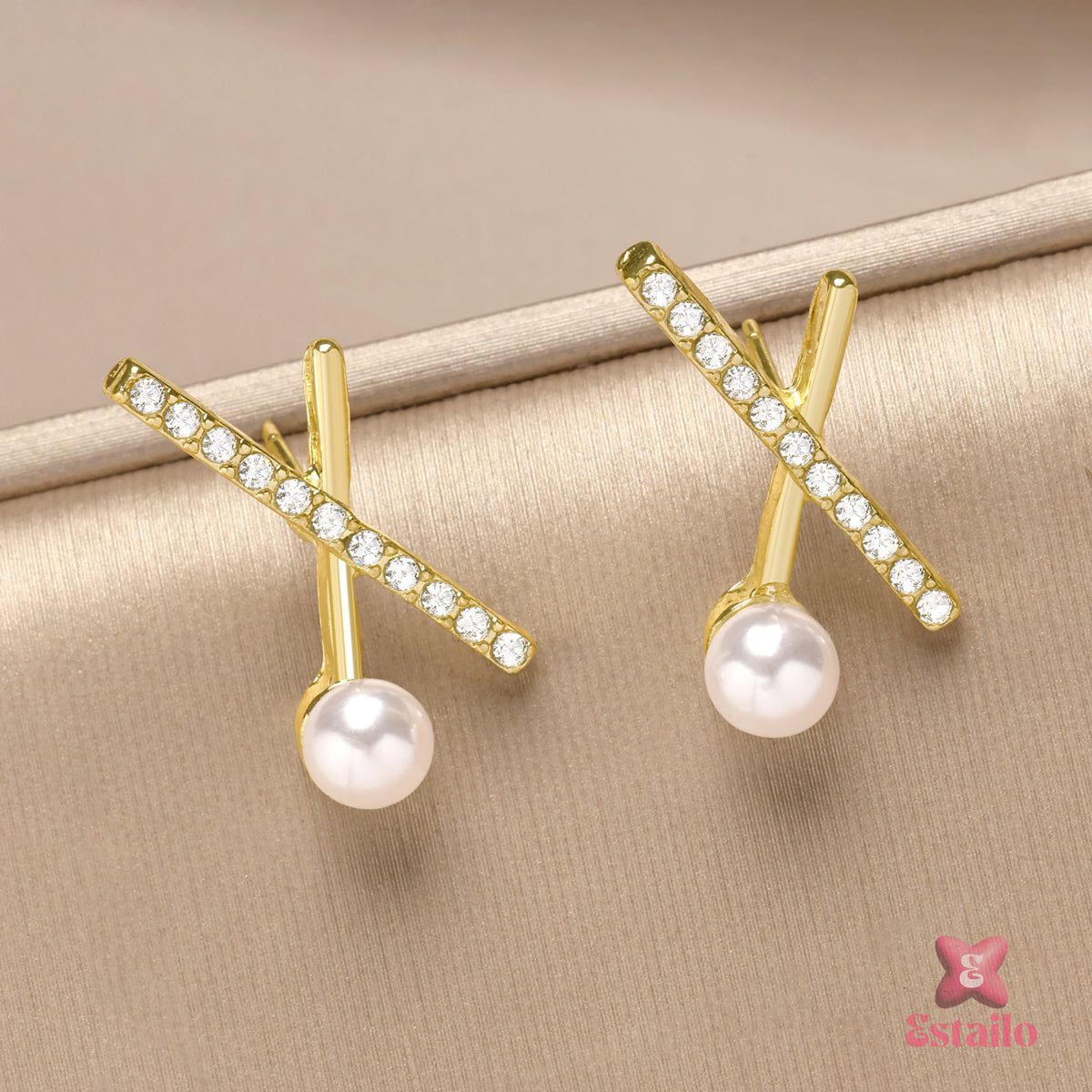 Pearl Cross Charm Studs Earrings