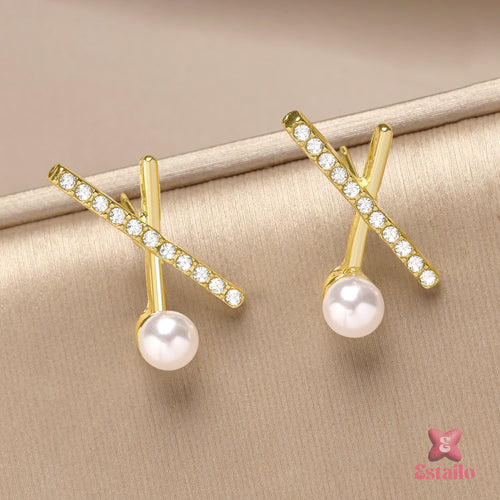 Pearl Cross Charm Studs Earrings