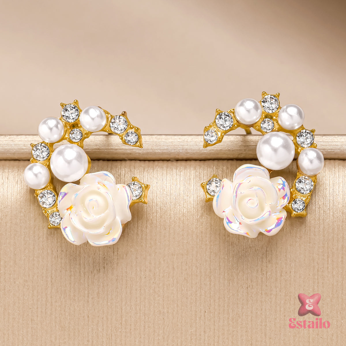 Graceful Rose Pearl Earrings