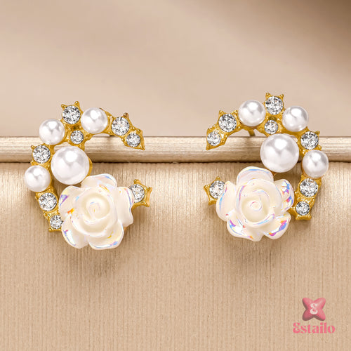 Graceful Rose Pearl Earrings