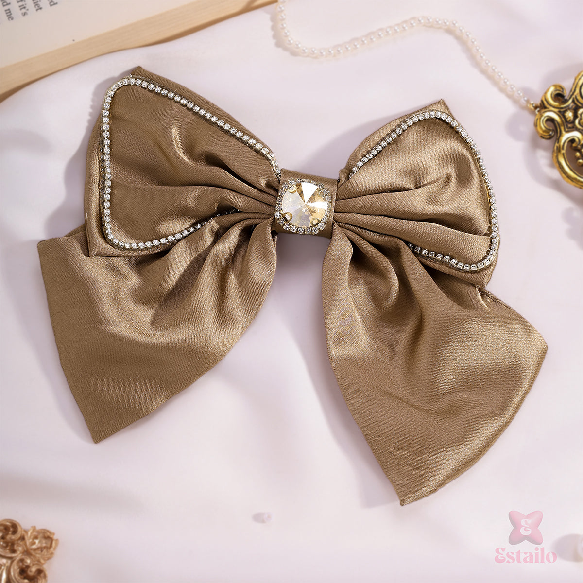 Crystal Mocha Bow Hair Clip