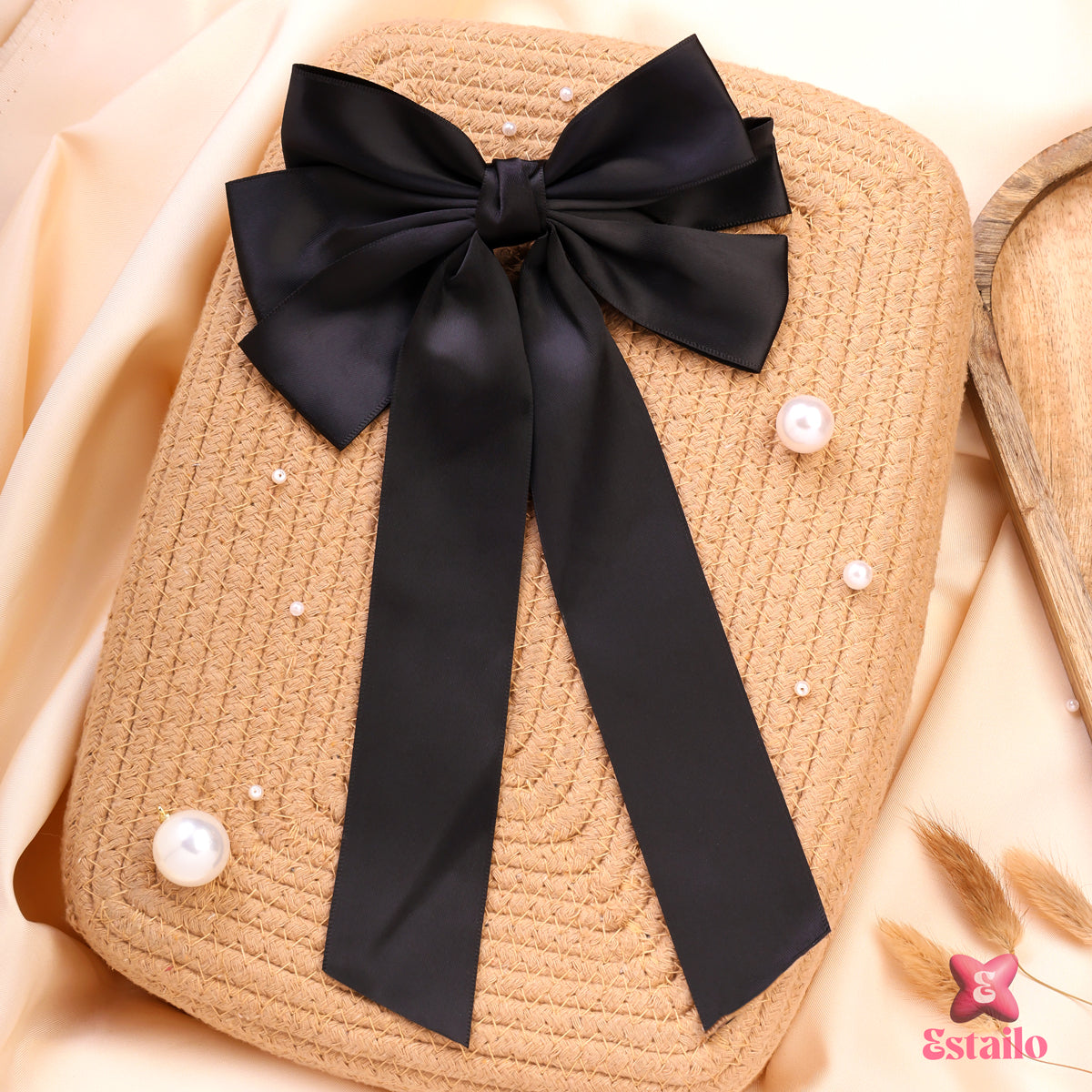 Oversized Black Hair Bow Clip