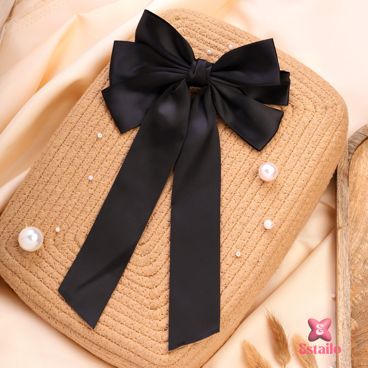 Oversized Black Hair Bow Clip