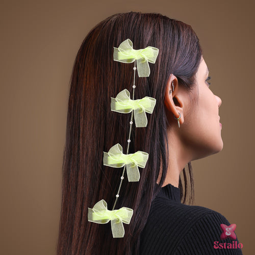 Pearl String Hair Bow Clip