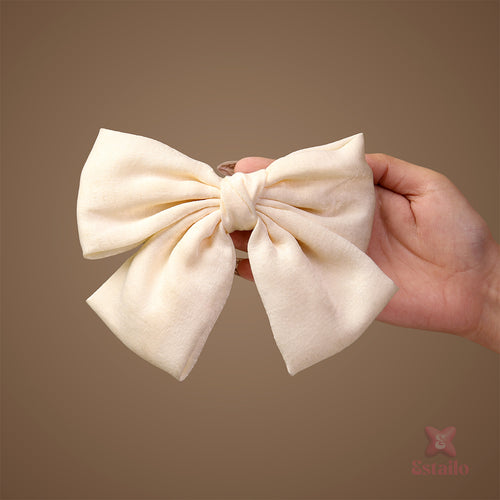 Cream Linen Bow Hair Clip