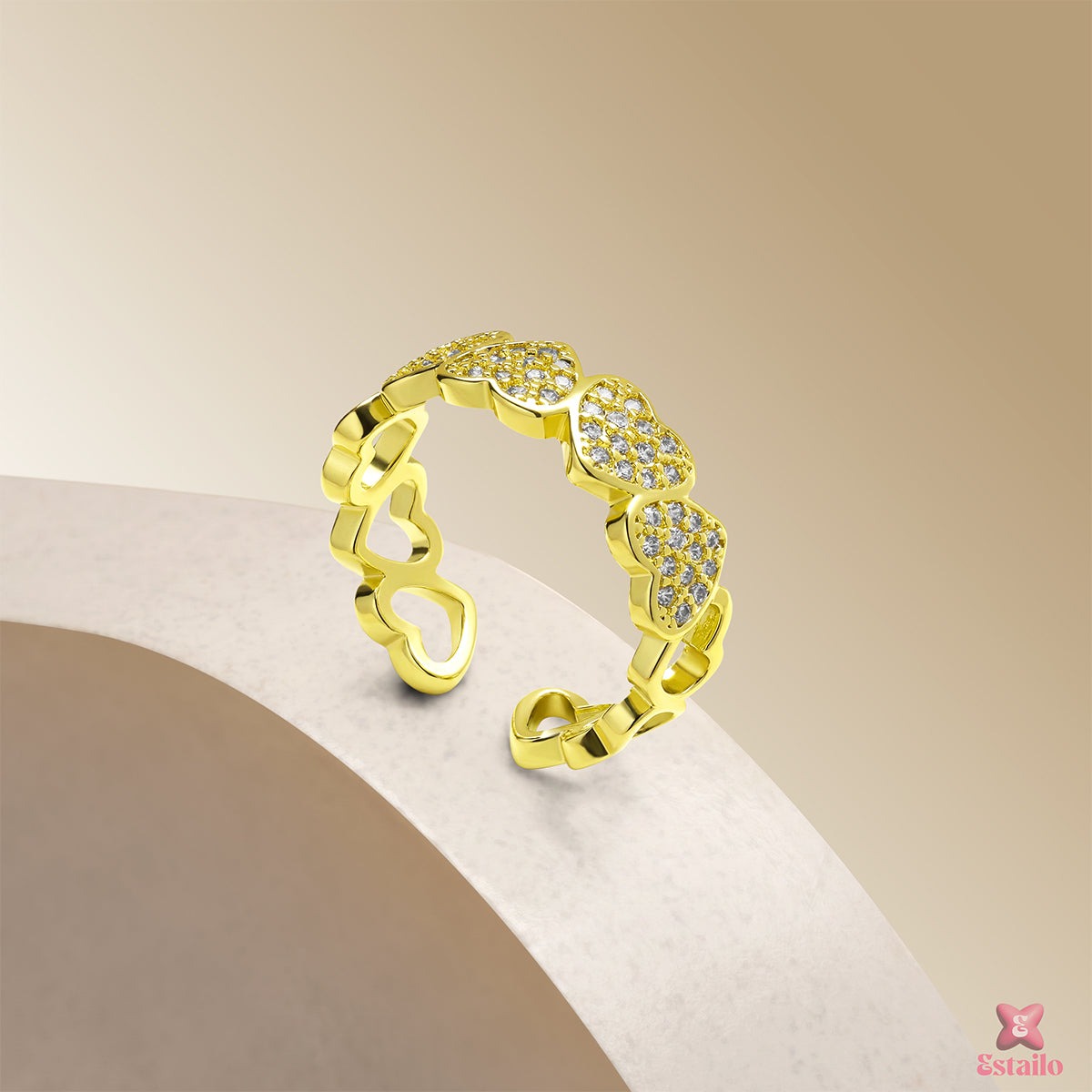 Gilded Pave Heart Band Ring