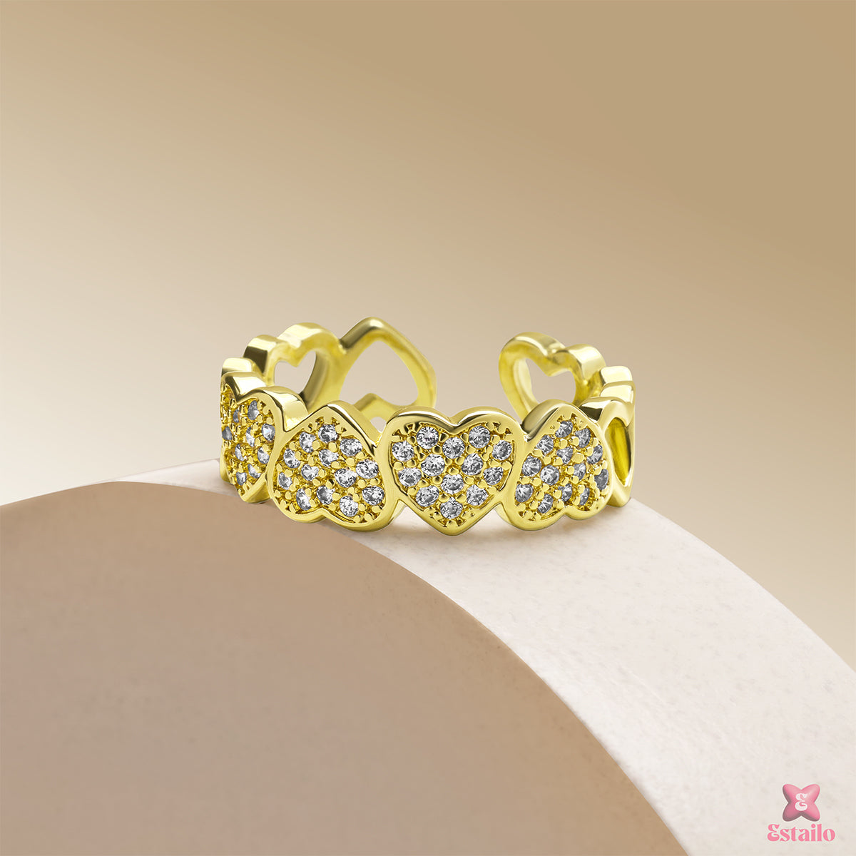 Gilded Pave Heart Band Ring