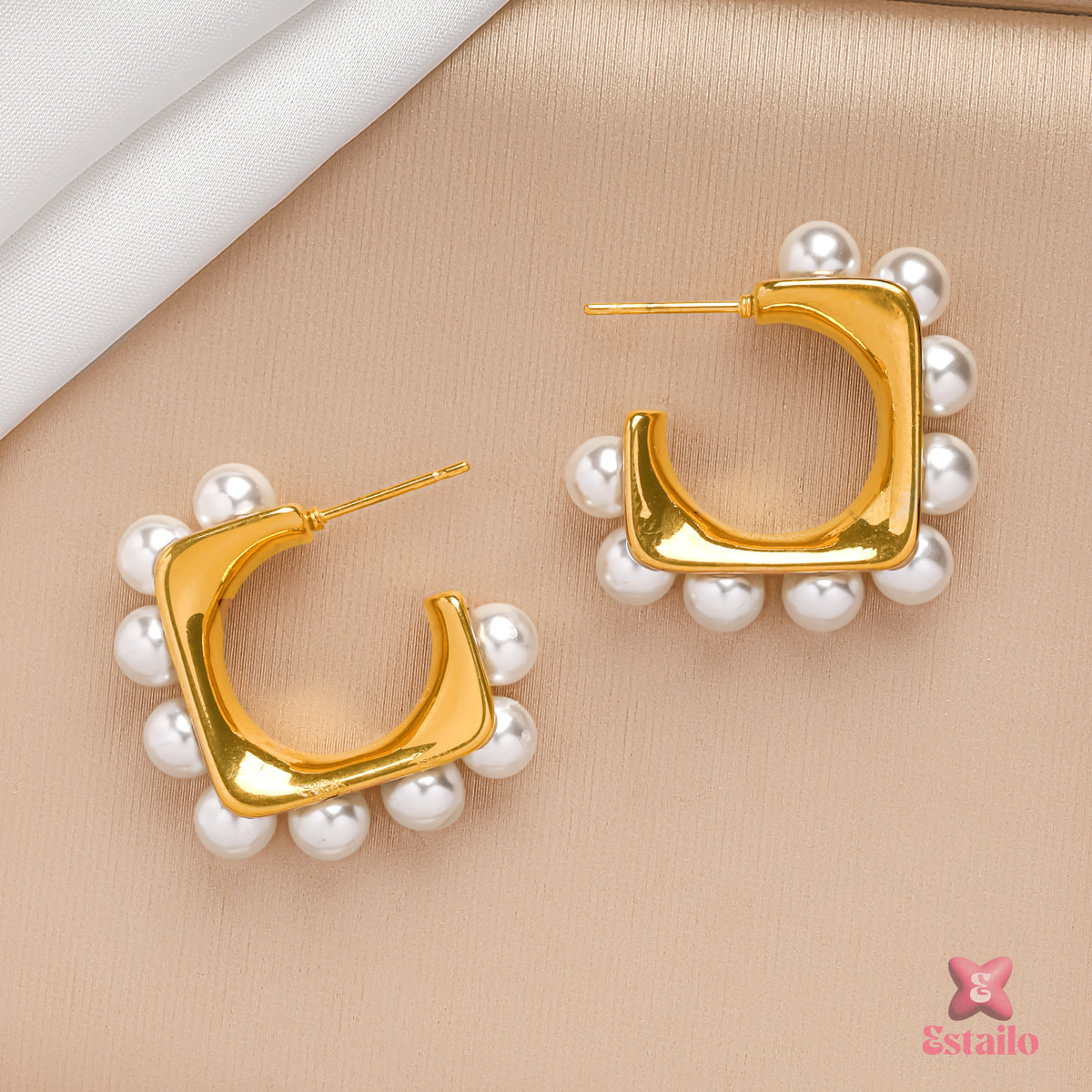 Golden Pearl Hoops Earrings