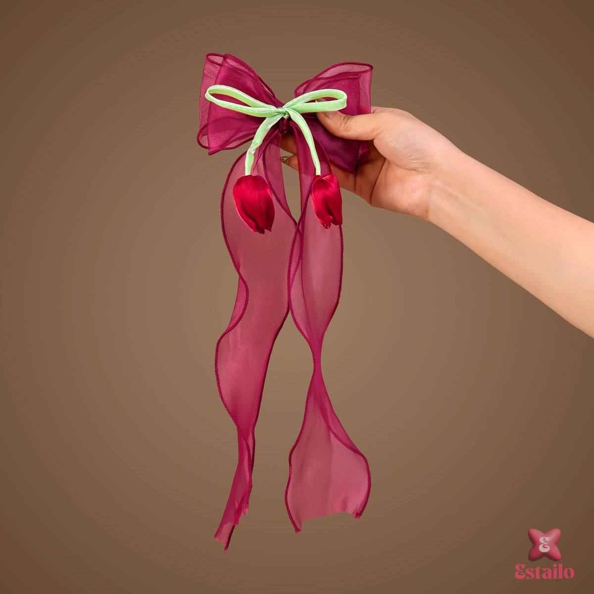Crimson Tulip Organza Bow Clip