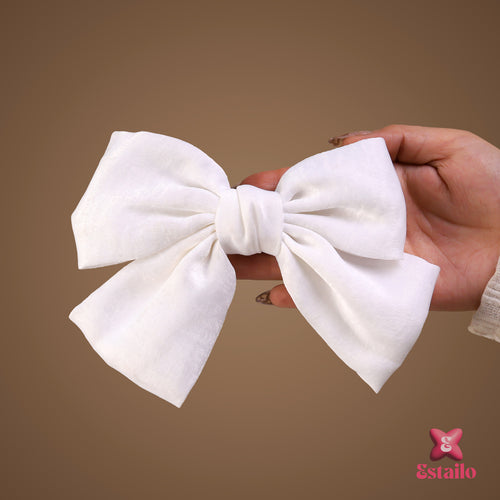 White big bow hair clips