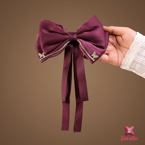 Wine Red Bow Hair Clip