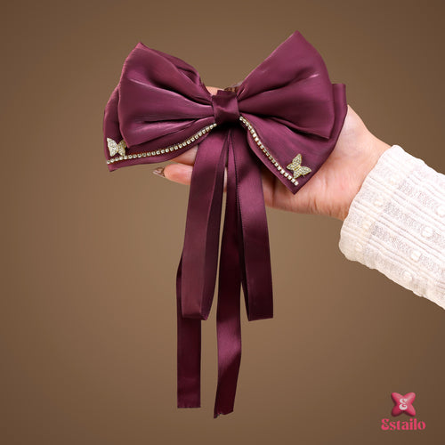 Wine Red Bow Hair Clip
